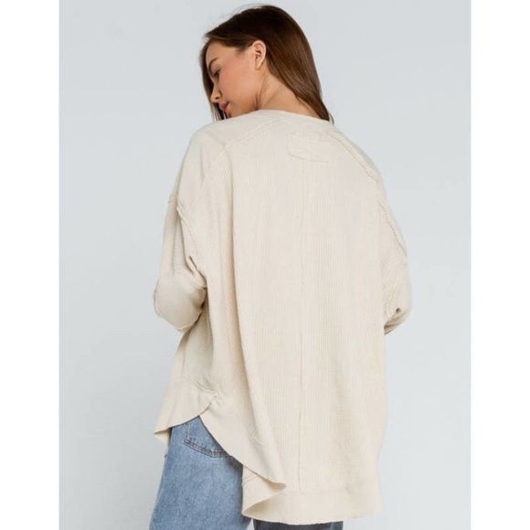 free people cream owen oversized waffle knit thermal - Picture 4 of 7
